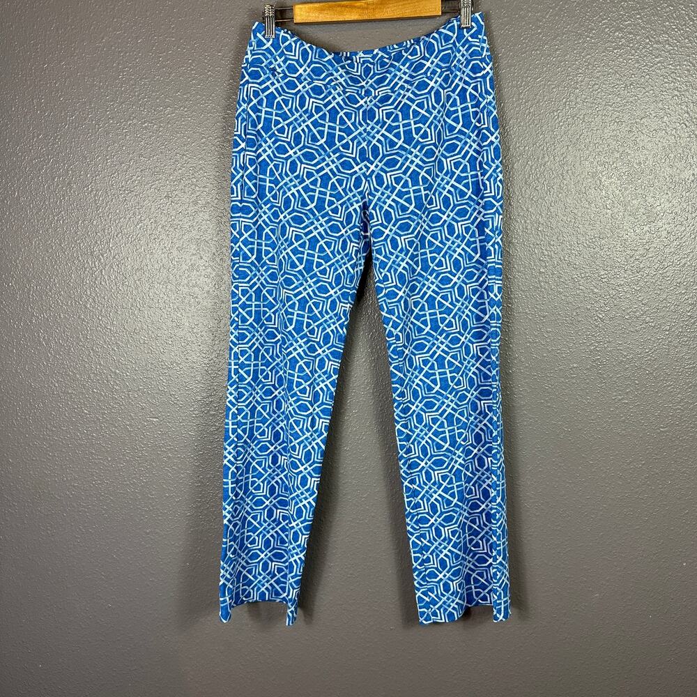 J.MCLAUGHLIN Pants Size Medium Lukas Geo Print Blue Whire